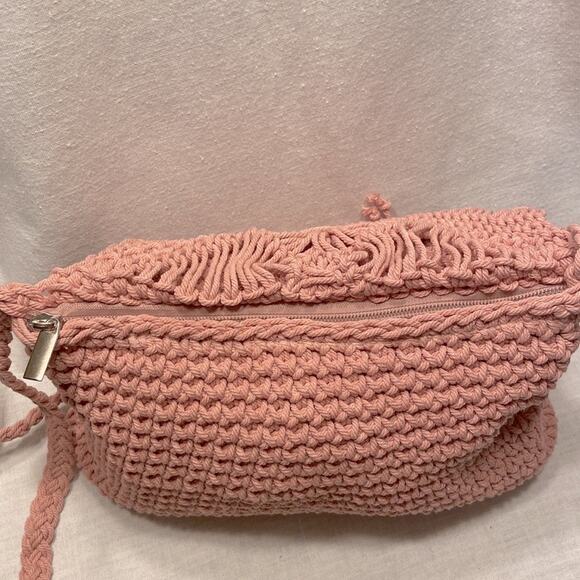 BOHO Crossbody Handbag Pink Macrame Bohemian Bag Purse Lined Sunshine Vibez - Picture 5 of 6